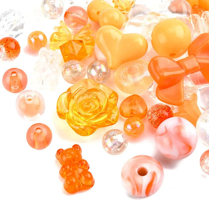 Orange Opaque & Transparent Acrylic Beads, Mixed Shapes