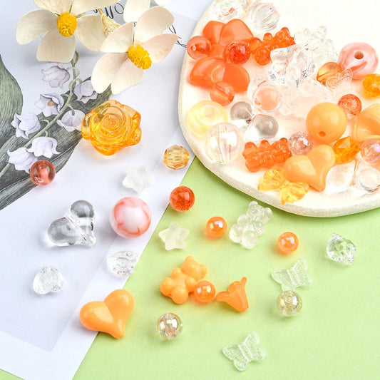 Orange Opaque & Transparent Acrylic Beads, Mixed Shapes