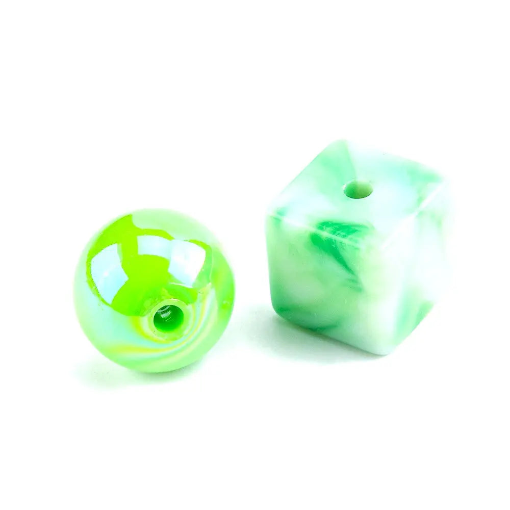 Green Opaque & Transparent Acrylic Beads, Mixed Shapes