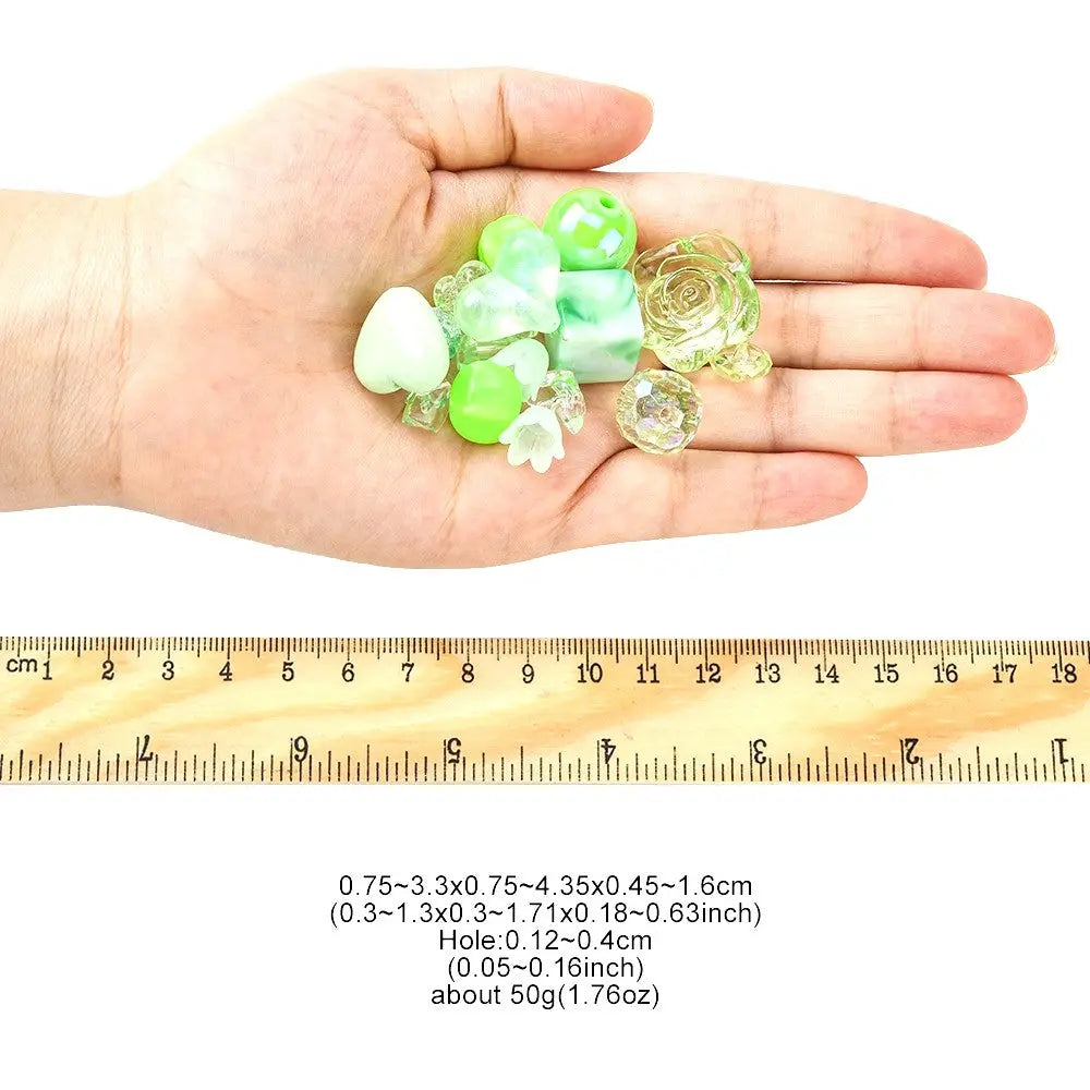 Green Opaque & Transparent Acrylic Beads, Mixed Shapes