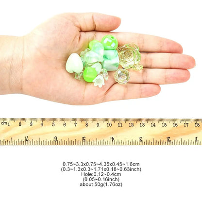 Green Opaque & Transparent Acrylic Beads, Mixed Shapes