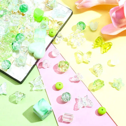 Green Opaque & Transparent Acrylic Beads, Mixed Shapes