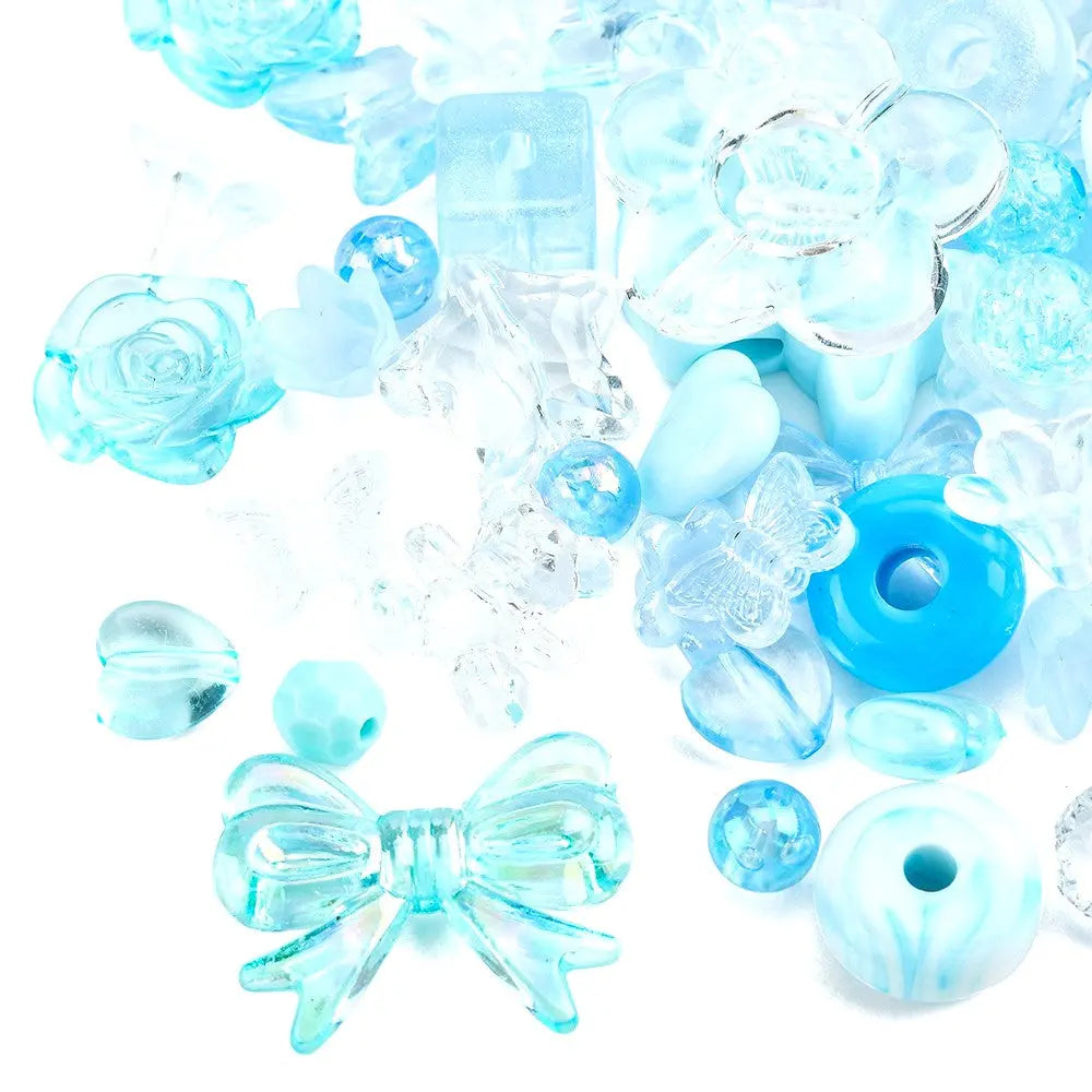 Sky Blue Opaque & Transparent Acrylic Beads, Mixed Shapes