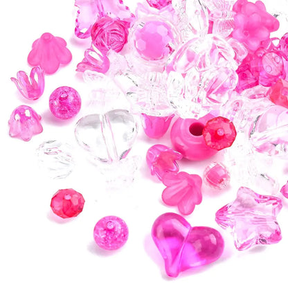 Fuchsia Opaque & Transparent Acrylic Beads, Mixed Shapes Haute Girl Beads