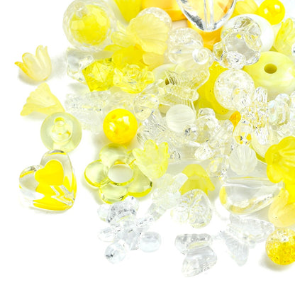 Yellow Opaque & Transparent Acrylic Beads, Mixed Shapes