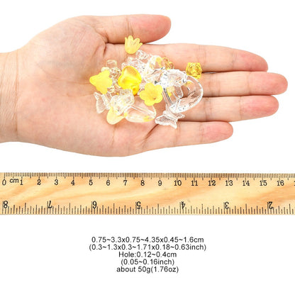 Yellow Opaque & Transparent Acrylic Beads, Mixed Shapes
