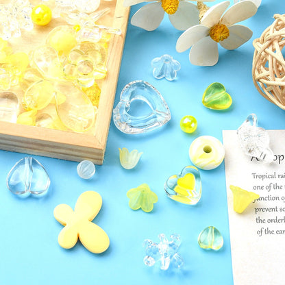 Yellow Opaque & Transparent Acrylic Beads, Mixed Shapes