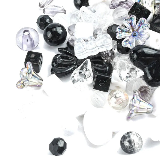 Black Opaque & Transparent Acrylic Beads, Mixed Shapes