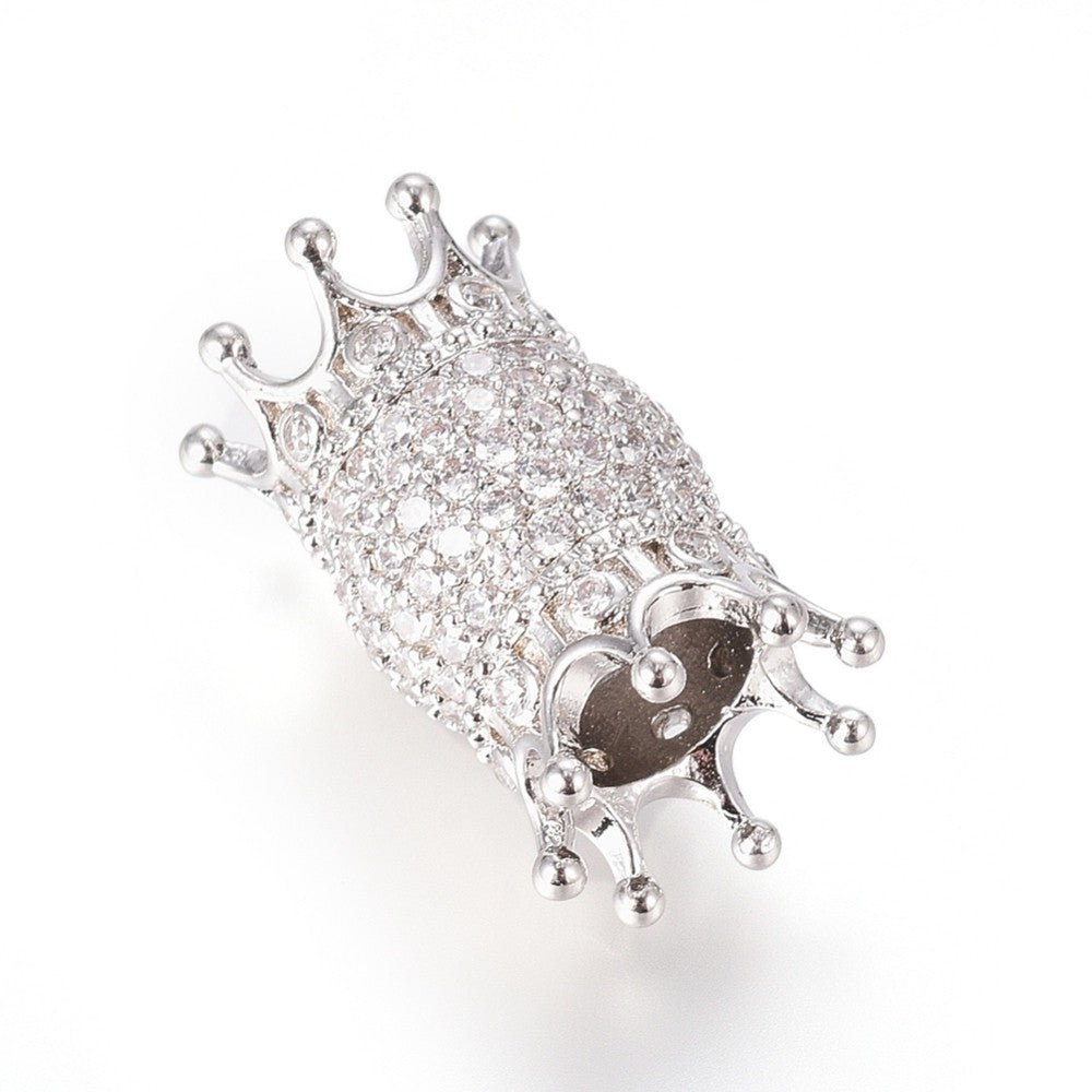 Double Crown Brass Micro Pave Cubic Zirconia European Beads