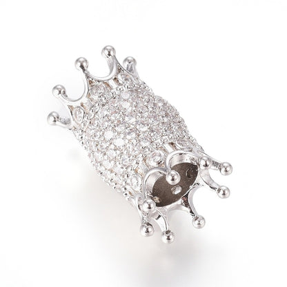 Double Crown Brass Micro Pave Cubic Zirconia European Beads