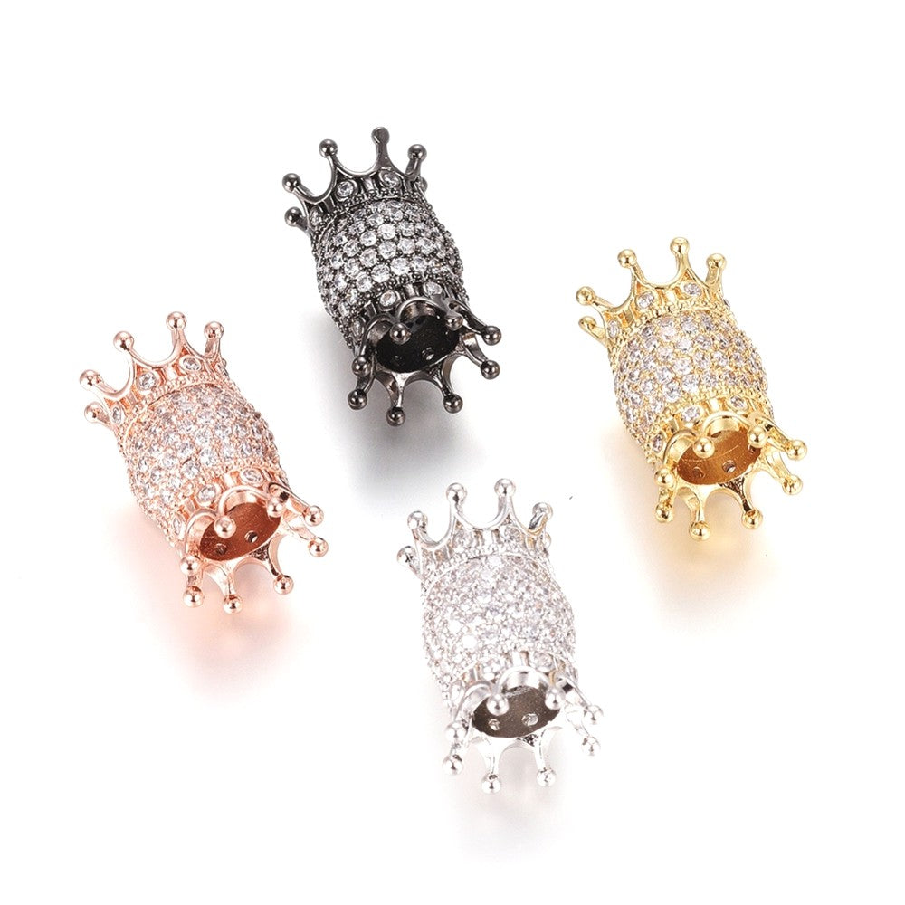 Double Crown Brass Micro Pave Cubic Zirconia European Beads