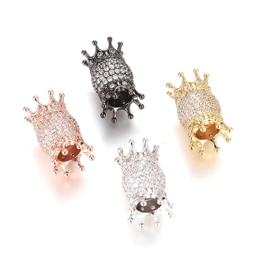 Double Crown Brass Micro Pave Cubic Zirconia European Beads