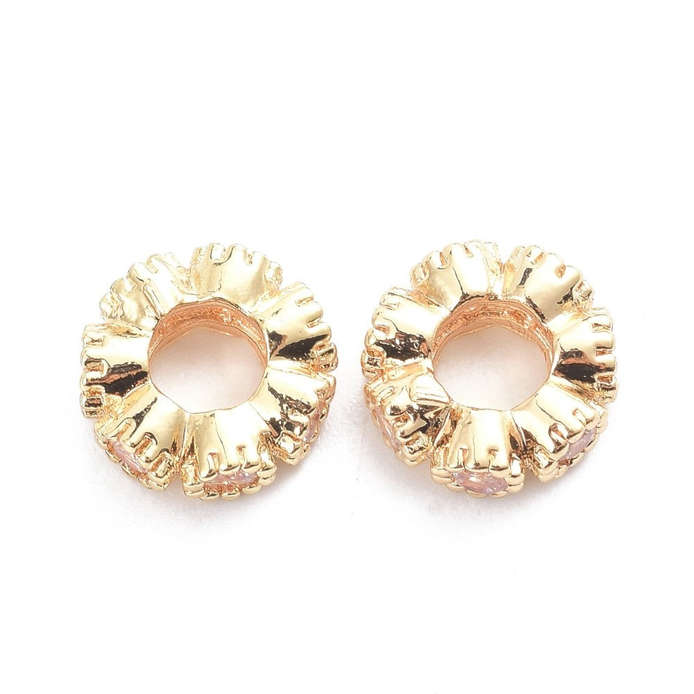 8mm 14K Gold Filled Brass Micro Pave Clear Cubic Zirconia Spacer Beads
