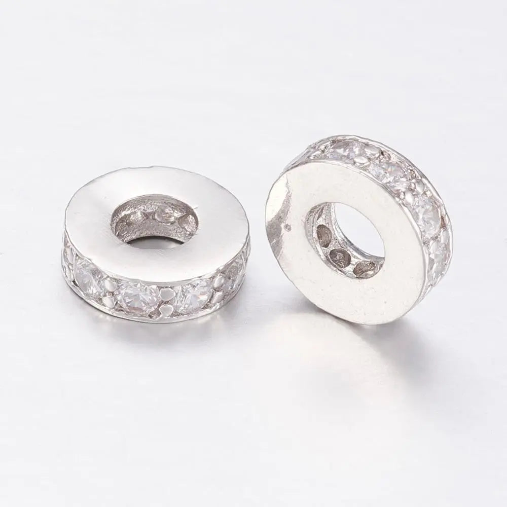 8mm Platinum Brass Micro Pave Cubic Zirconia European Beads Haute Girl Beads