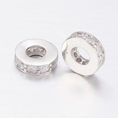 8mm Platinum Brass Micro Pave Cubic Zirconia European Beads Haute Girl Beads