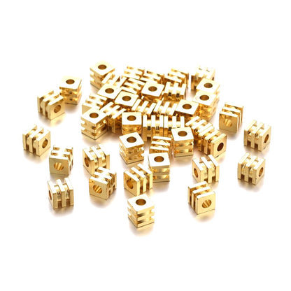 4mm Golden Brass Grooved Cube Spacer Beads, Non-Tarnish