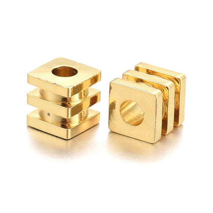 4mm Golden Brass Grooved Cube Spacer Beads, Non-Tarnish