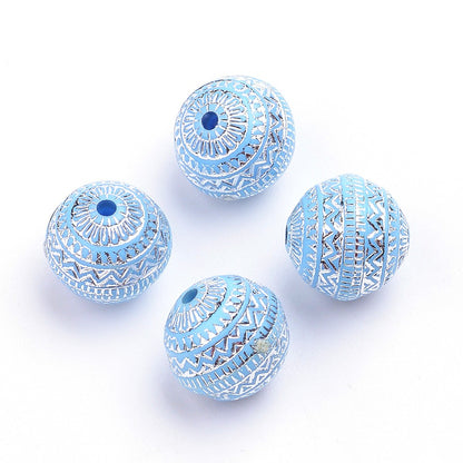 10mm Lt. Blue Silver Enlaced Round Beads