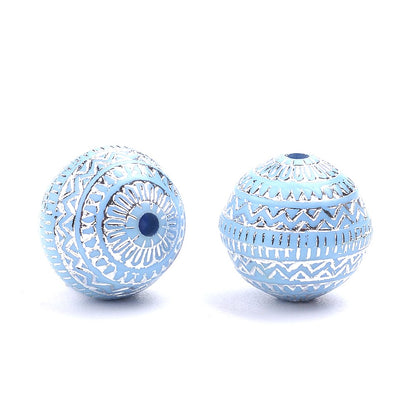 10mm Lt. Blue Silver Enlaced Round Beads