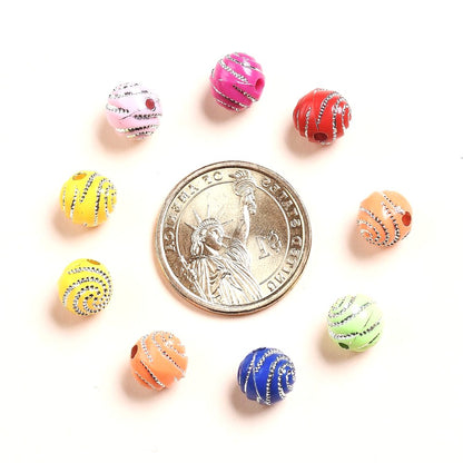 10mm Mixed Colorful Metal Enlaced Acrylic Beads