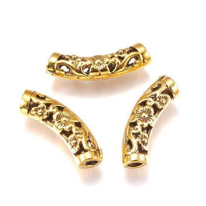 Alloy Tube Beads with Flower Pattern