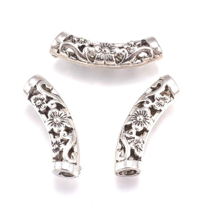 Alloy Tube Beads with Flower Pattern