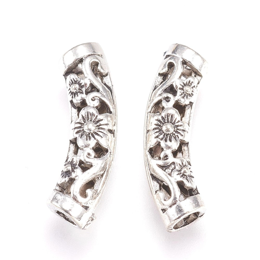 Alloy Tube Beads with Flower Pattern