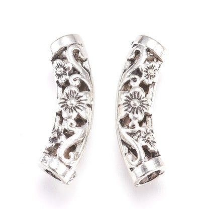 Alloy Tube Beads with Flower Pattern
