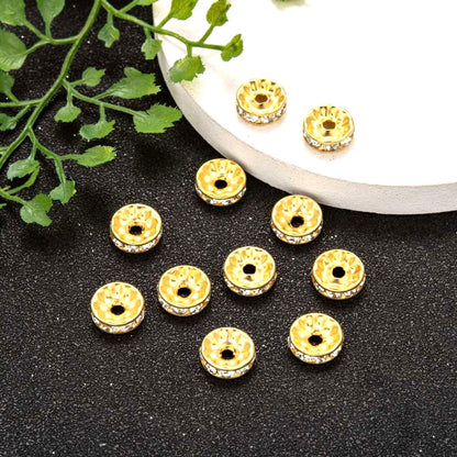 10mm Gold Iron Rhinestone Spacer Straight Edge Rondelles, Grade A