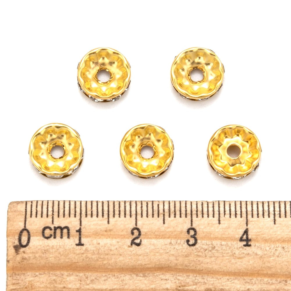 10mm Gold Iron Rhinestone Spacer Straight Edge Rondelles, Grade A