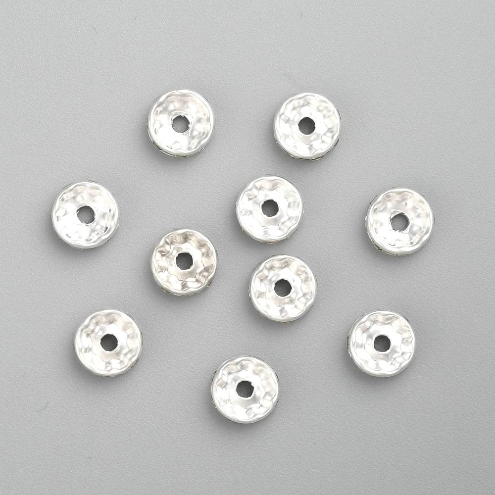 10mm Silver Iron Rhinestone Spacer Straight Edge Rondelles, Grade A
