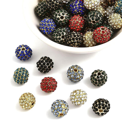 10mm Gold Alloy Rhinestone Round Beads, Grade A