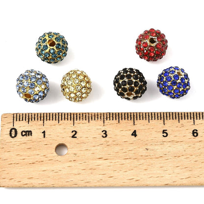 10mm Gold Alloy Rhinestone Round Beads, Grade A