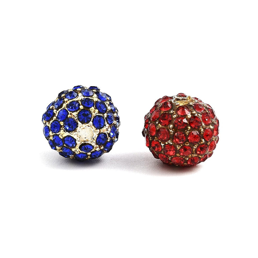 10mm Gold Alloy Rhinestone Round Beads, Grade A