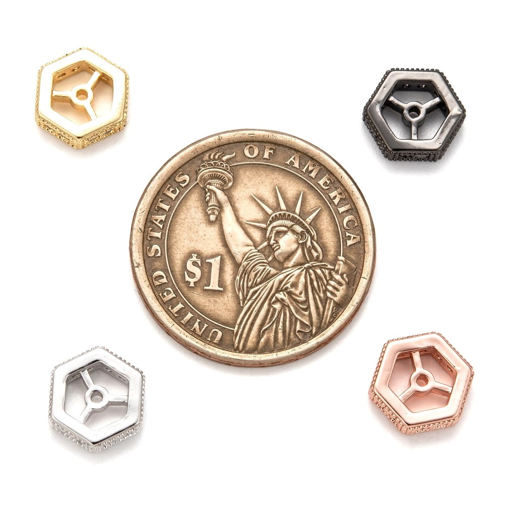 Hexagon Brass Micro Pave Cubic Zirconia Beads