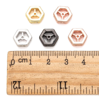 Hexagon Brass Micro Pave Cubic Zirconia Beads