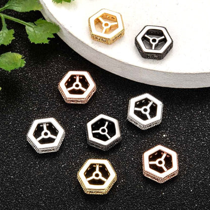 Hexagon Brass Micro Pave Cubic Zirconia Beads