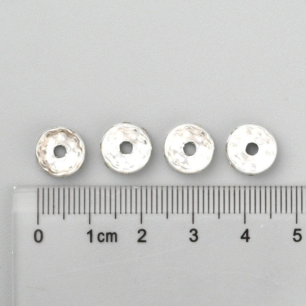 10mm Silver Iron Rhinestone Spacer Straight Edge Rondelles, Grade A