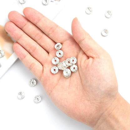 10mm Silver Iron Rhinestone Spacer Straight Edge Rondelles, Grade A