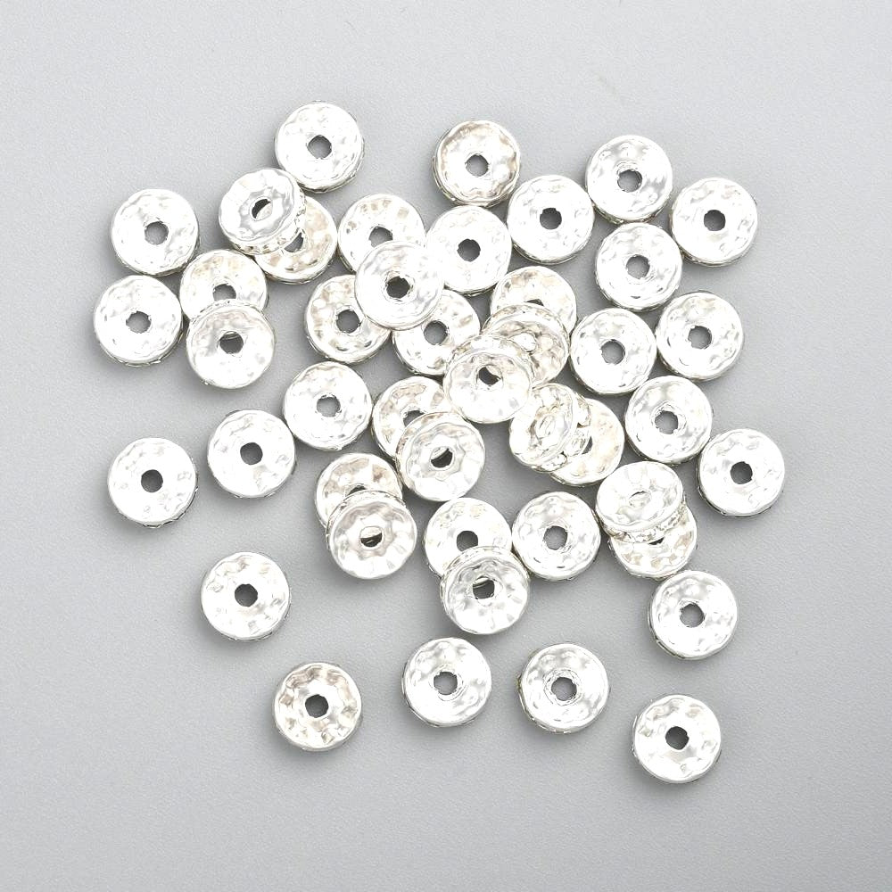 10mm Silver Iron Rhinestone Spacer Straight Edge Rondelles, Grade A
