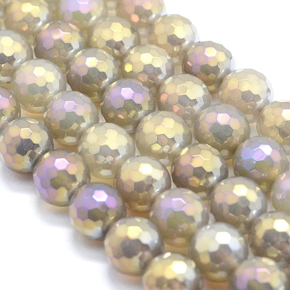 10mm Yellow Electroplated Faceted Round Natural Agate