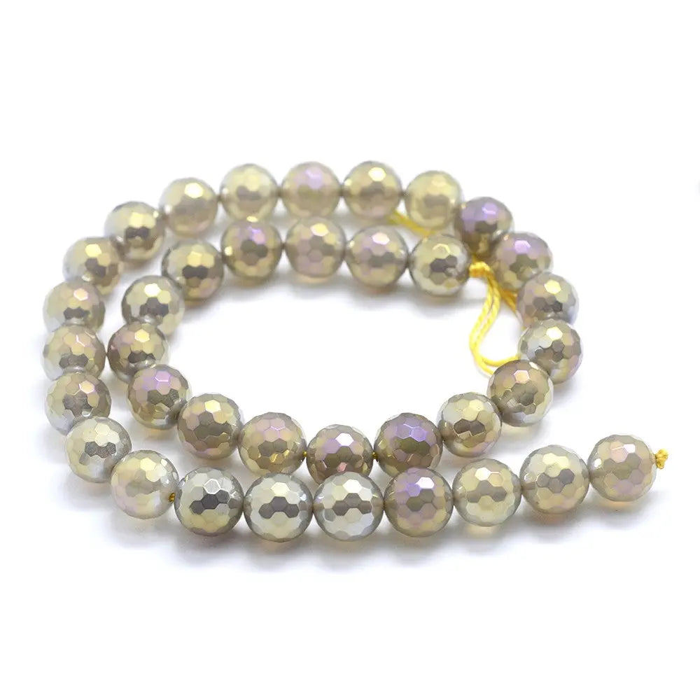 10mm Yellow Electroplated Faceted Round Natural Agate