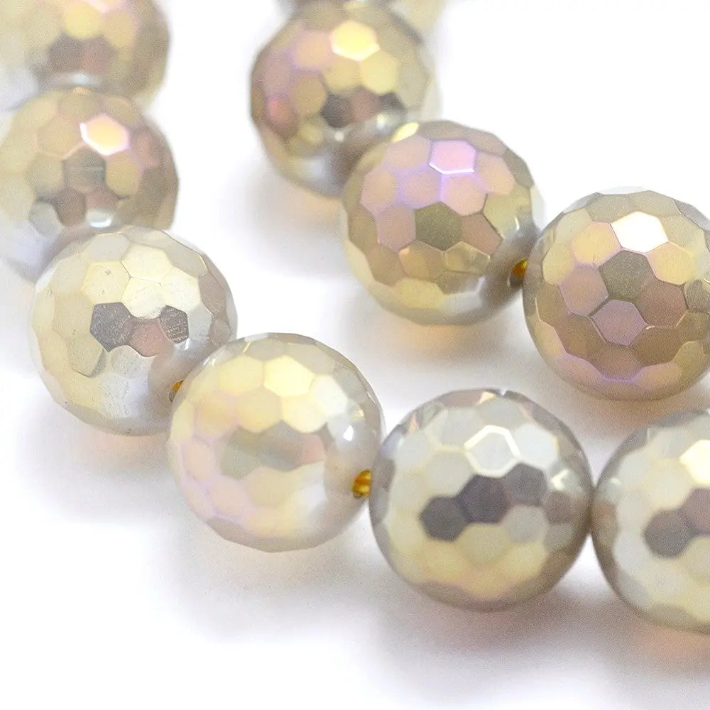 10mm Yellow Electroplated Faceted Round Natural Agate