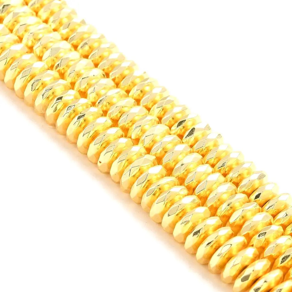 Gold Faceted Rondelle Non-Magnetic Synthetic Hematite, Grade AA Haute Girl Beads