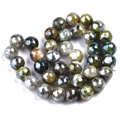 10mm Natural Agate Faceted Beads Pearl Luster Plated