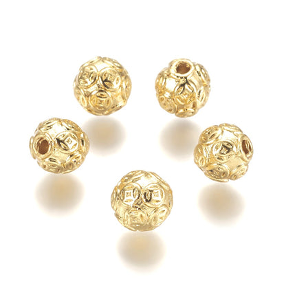 Golden Alloy Etched Round Beads