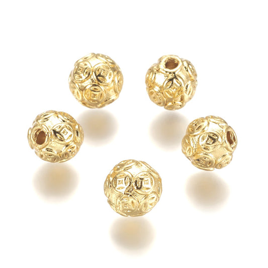 Golden Alloy Etched Round Beads