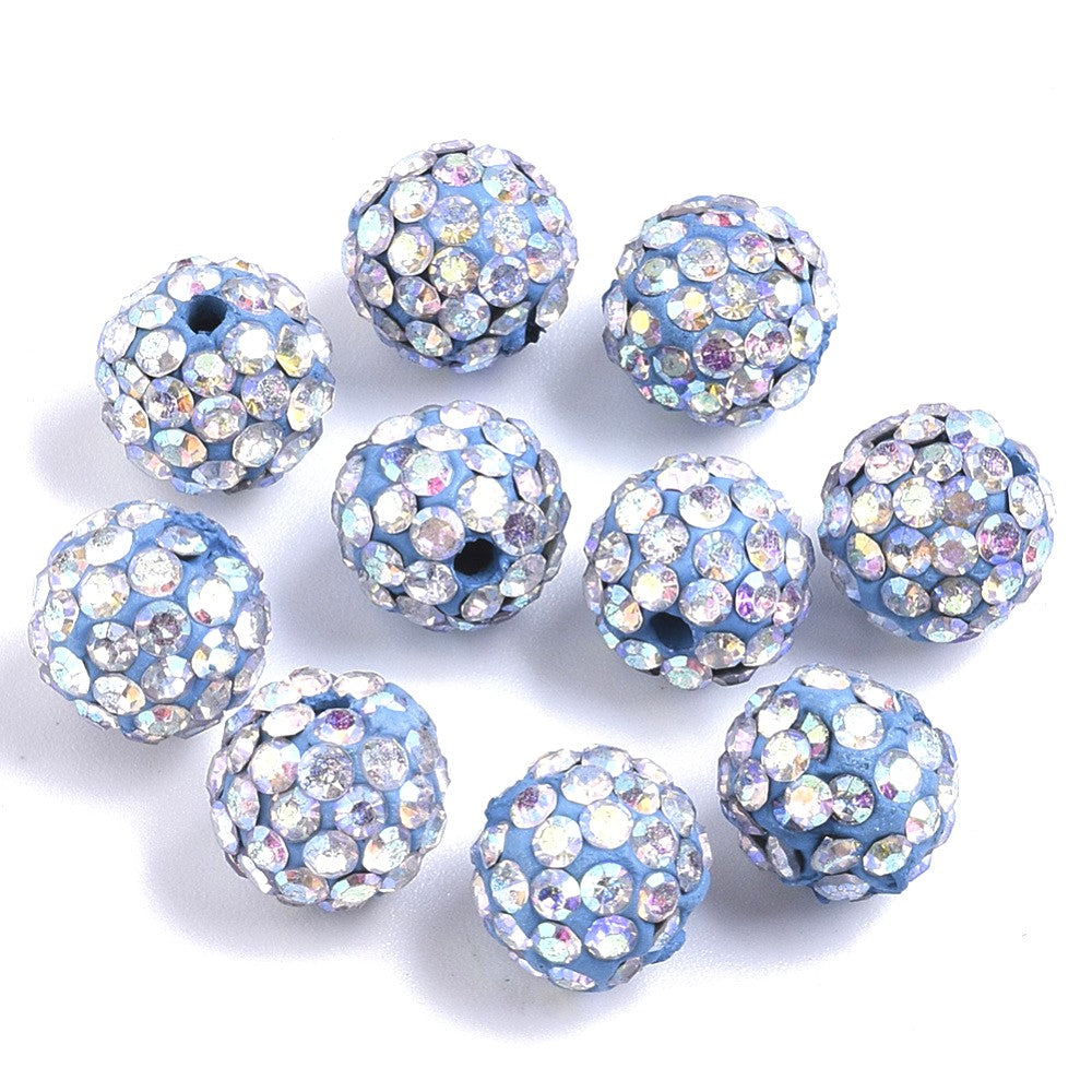 10mm Blue AB Rhinestones Polymer Clay Beads