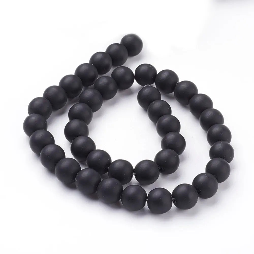 10mm Synthetic Black Stone Beads, Frosted, Round Gemstones