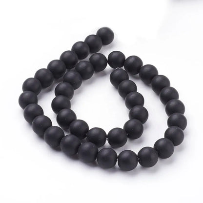 10mm Synthetic Black Stone Beads, Frosted, Round Gemstones